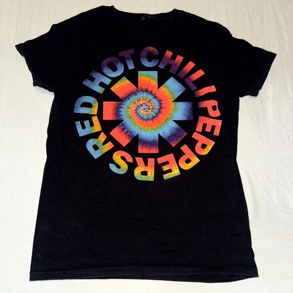 Red Hot Chili Peppers Graphic Tee Adult Small Black Tie Dye Logo Unisex RHCP - Picture 2 of 6